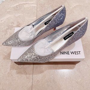NINE WEST Arlene Pointy Toe Pumps in Blue Silver Ombre Glitter